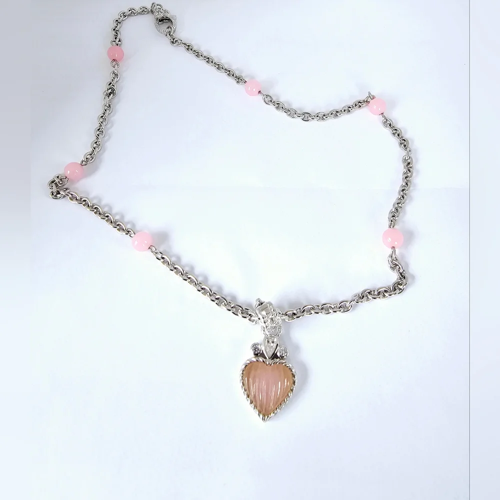 Beautiful Authentic Judith Ripka Pink Jadite 💗 & Beads Sterling Silver Necklace - Picture 3 of 11